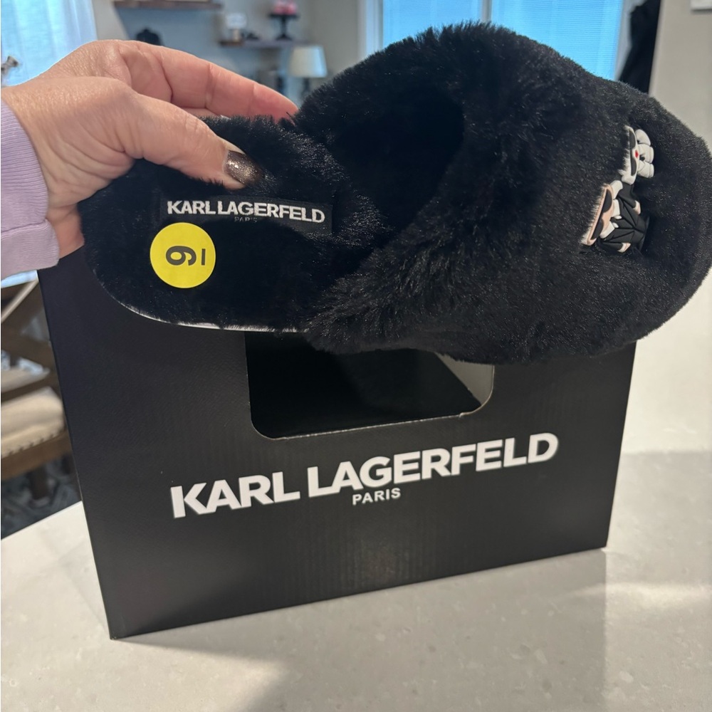 Karl Lagerfeld Black Plush Slippers